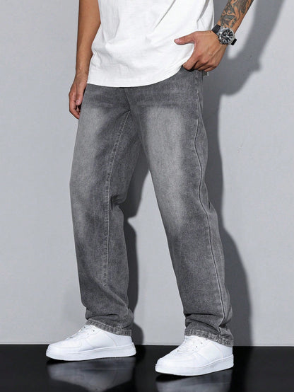 Jack casual straight-leg jeans in grey wash, side view close-up