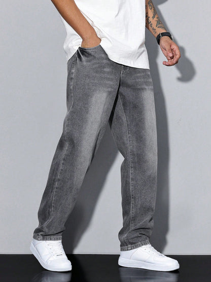 Jack casual straight-leg jeans in grey wash, side view