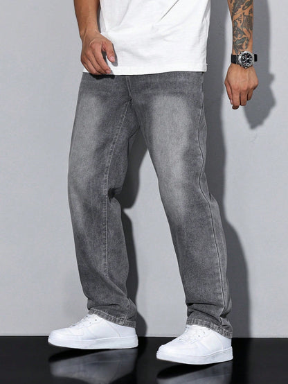 Jack casual straight-leg jeans in grey wash, side profile walking