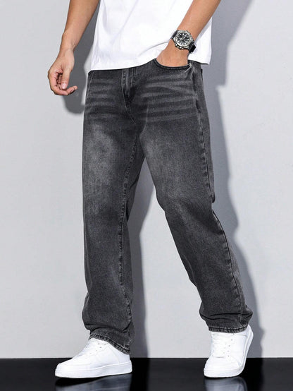 Jack casual straight-leg jeans in dark grey wash, side view