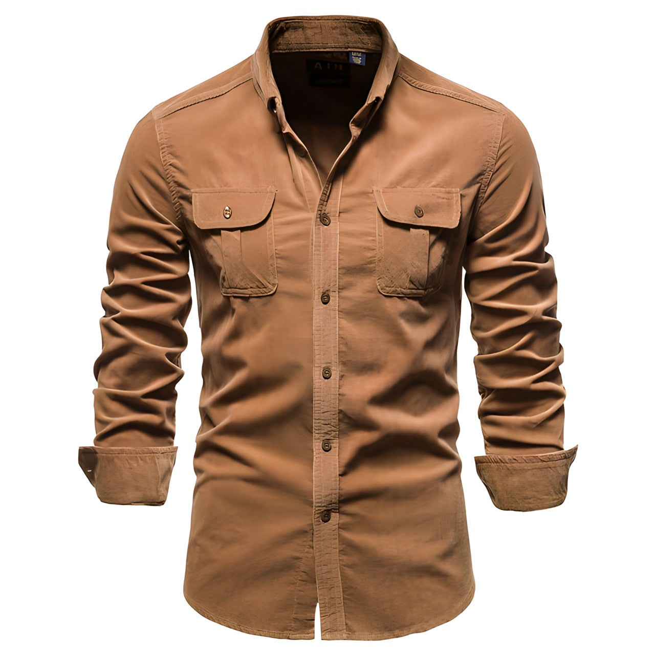 Jasper men's utility shirt in tan, front view