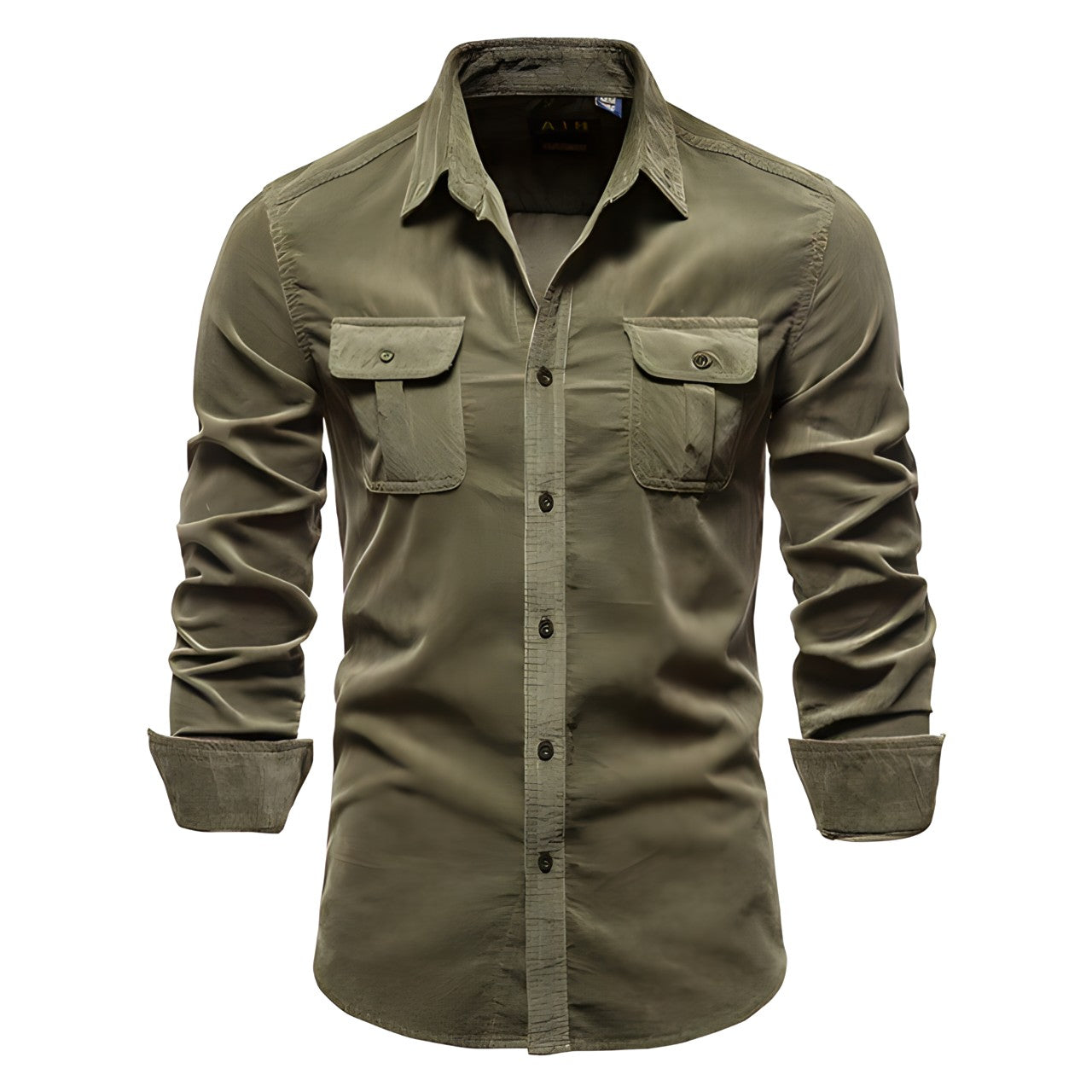 Jasper men's utility shirt in olive green, front view