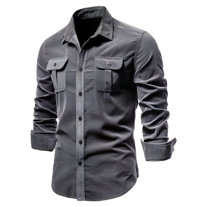 Jasper men's utility shirt in grey, angled front view