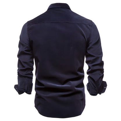 Jasper men's utility shirt in navy, back view