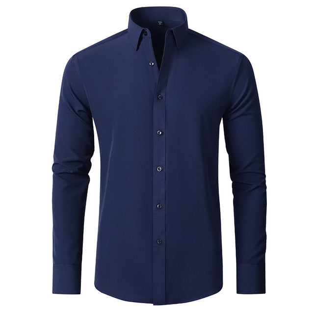 Julian stretch dress shirt in navy blue, front view