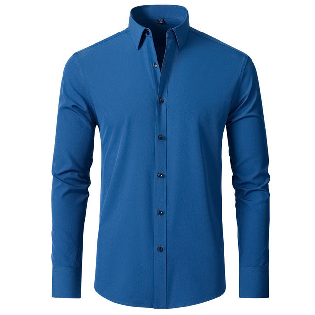 Julian stretch dress shirt in blue, front view
