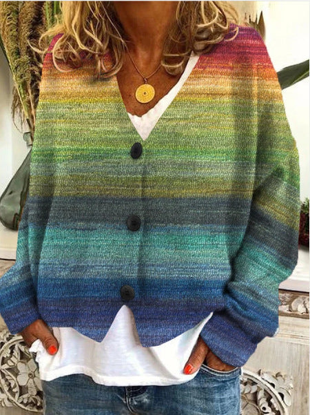 Margot rainbow ombre striped V-neck cardigan, front view