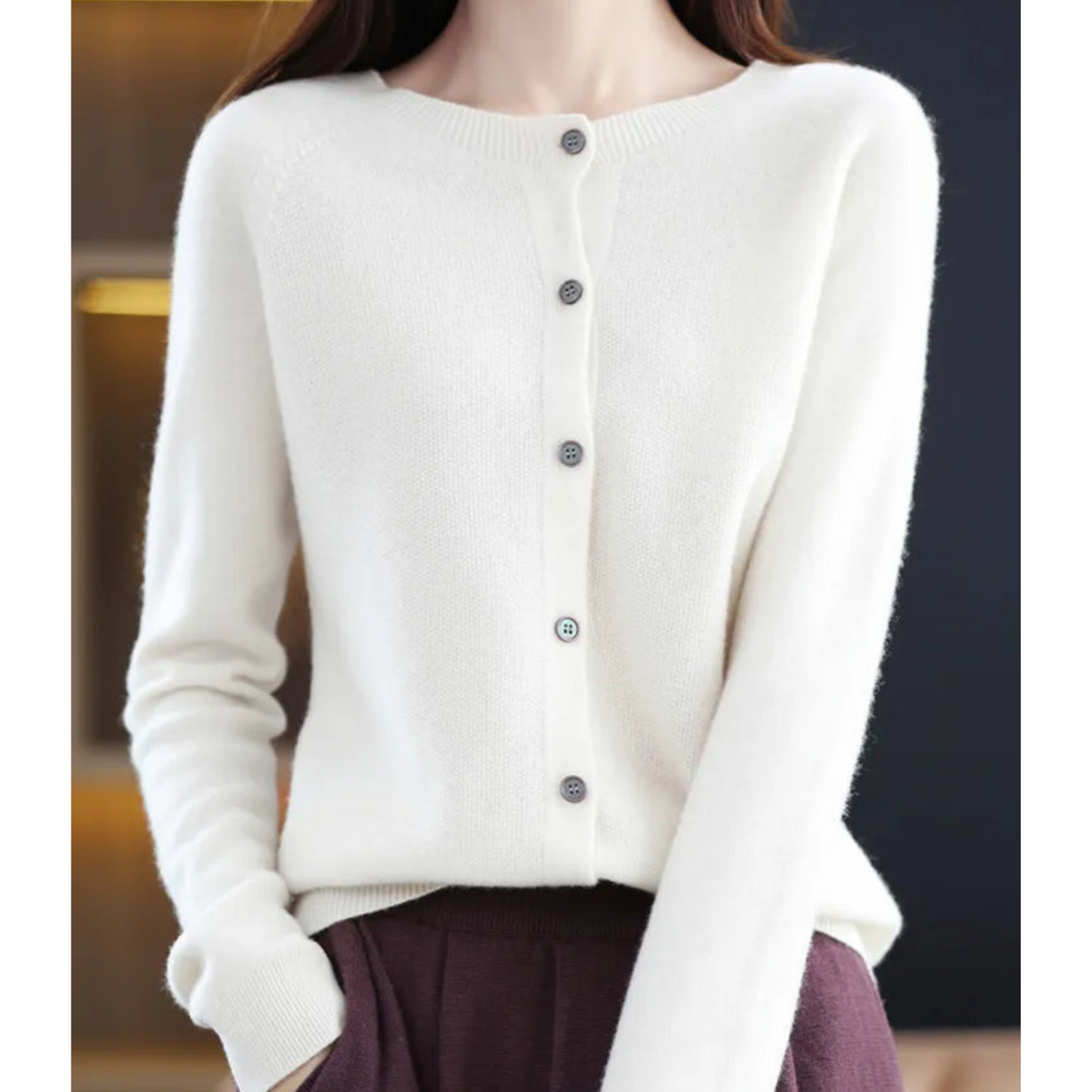 Margot cashmere knit cardigan in white, front view