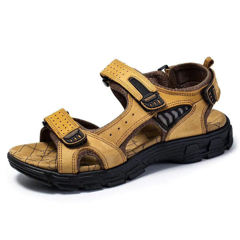 Marlow orthopedic sandals in camel tan, angled side view