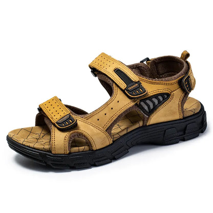 Marlow orthopedic sandals in camel tan, angled side view