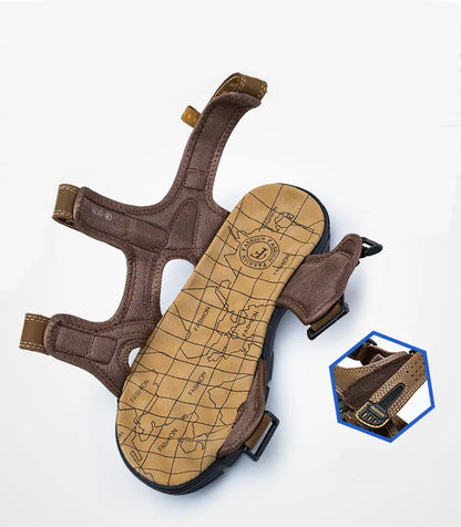 Underside view of Marlow sandals showing sole tread and footbed lining