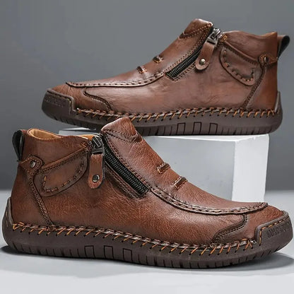 Percy orthopedic ankle boots in brown, side profile view