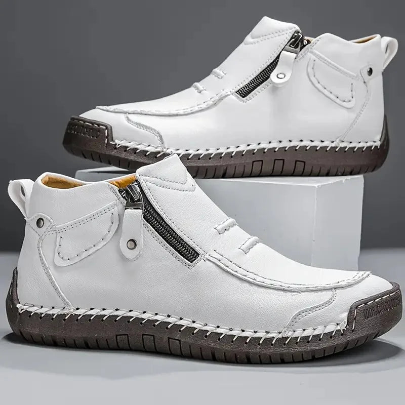 Percy orthopedic ankle boots in white, side profile view