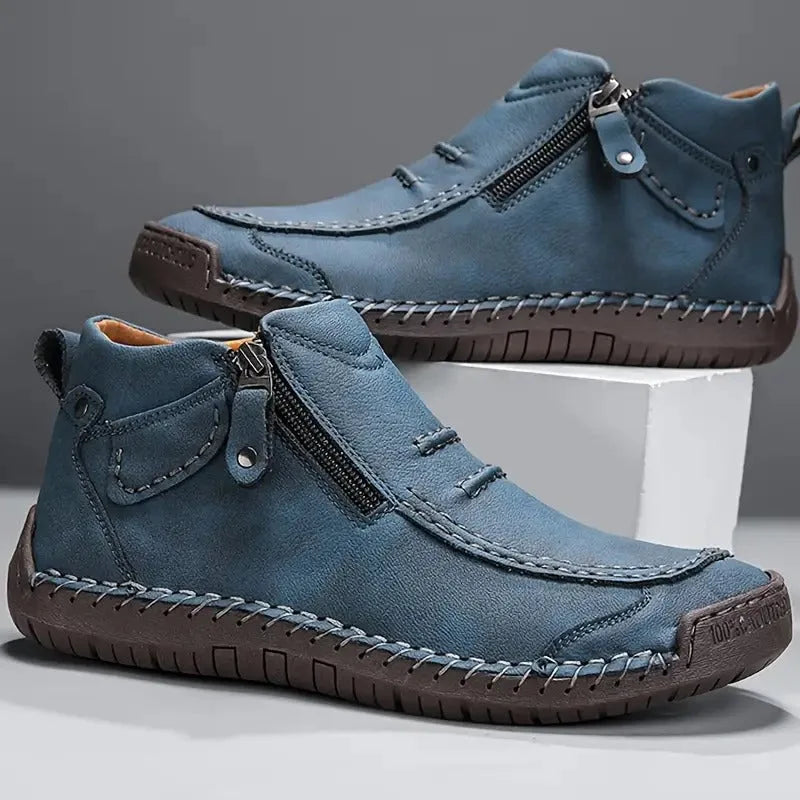 Percy orthopedic ankle boots in blue, side profile view