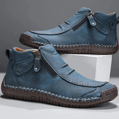 Percy orthopedic ankle boots in blue, side profile view
