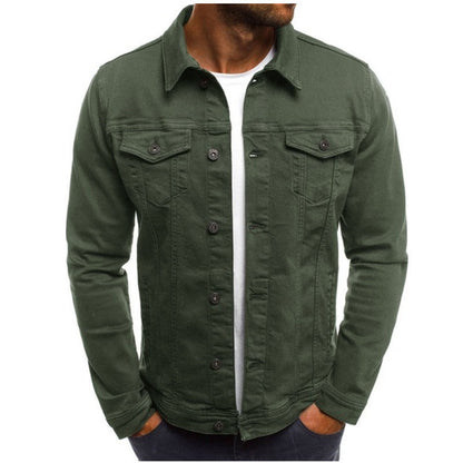 Roland green trucker denim jacket, front view