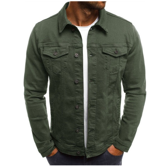 Roland green trucker denim jacket, front view