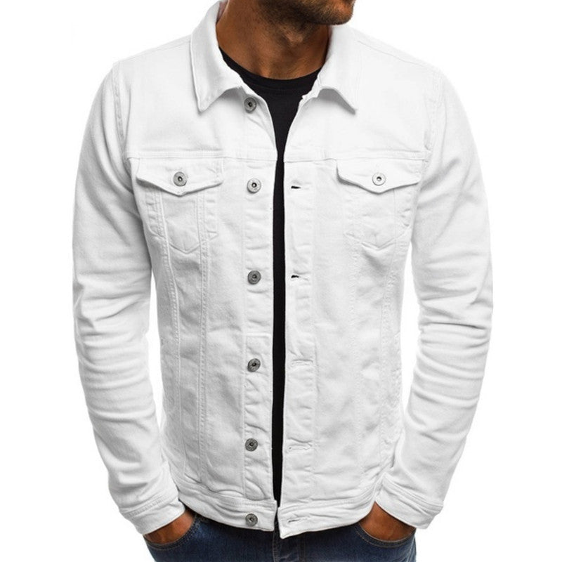 Roland white trucker denim jacket, front view