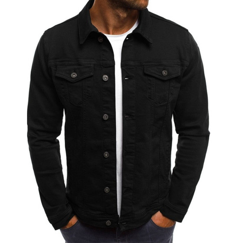 Roland black trucker denim jacket, front view