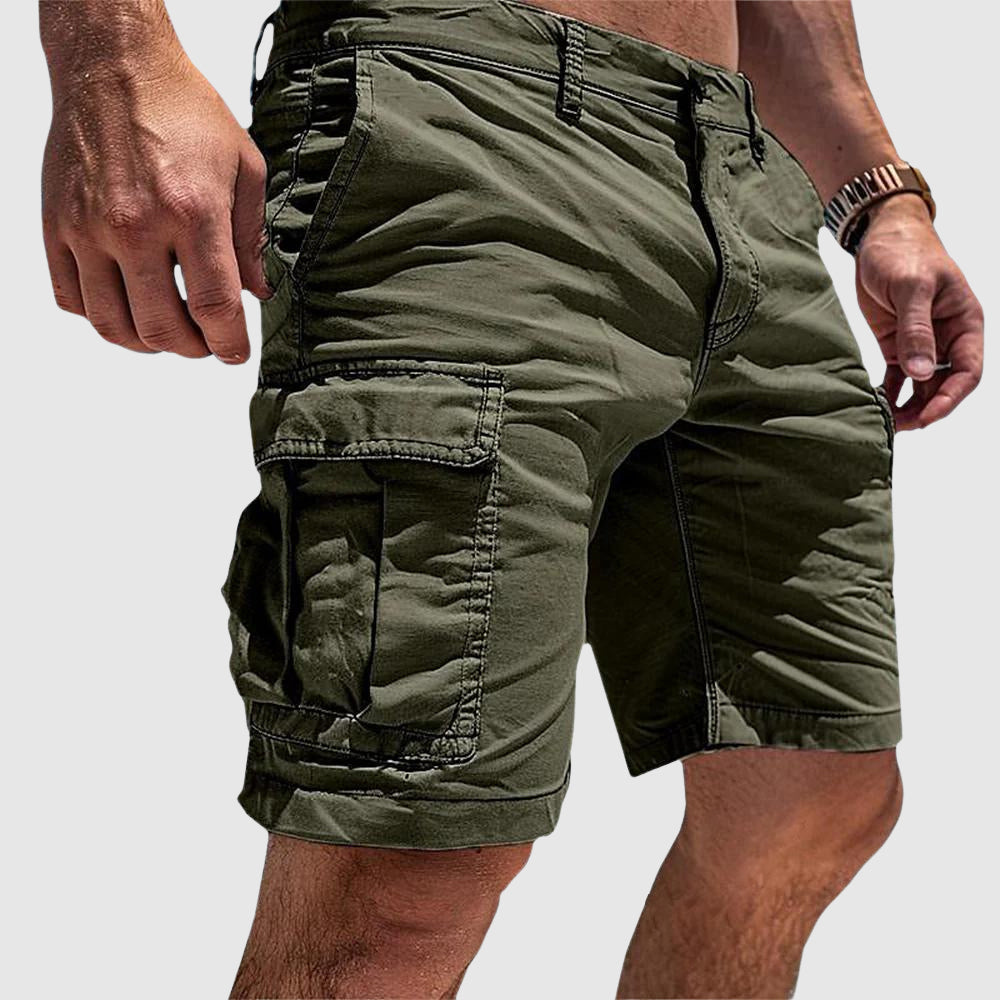 Ruben cargo shorts in green, side view highlighting cargo pocket detail