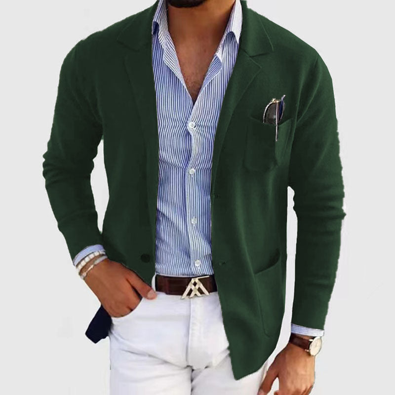 Sebastian green notch lapel cardigan with chest pocket
