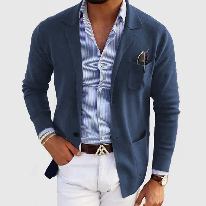 Sebastian blue knitted cardigan with side pockets
