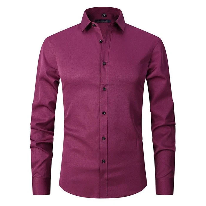 Sebastian wrinkle-free stretch shirt in burgundy, front view