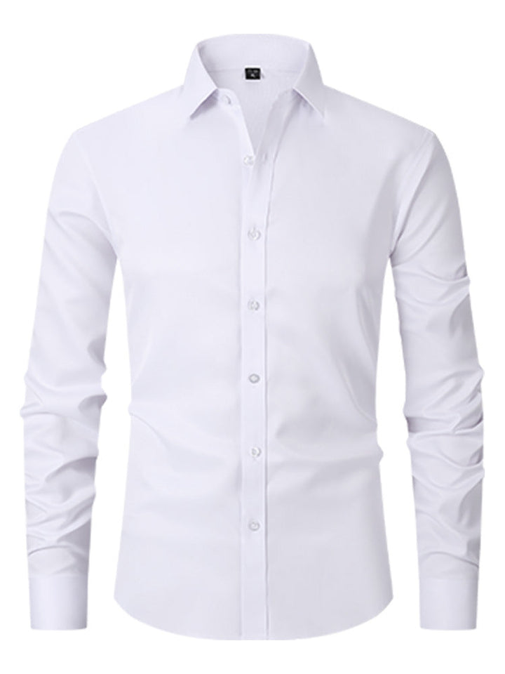 Sebastian wrinkle-free stretch shirt in white, front view