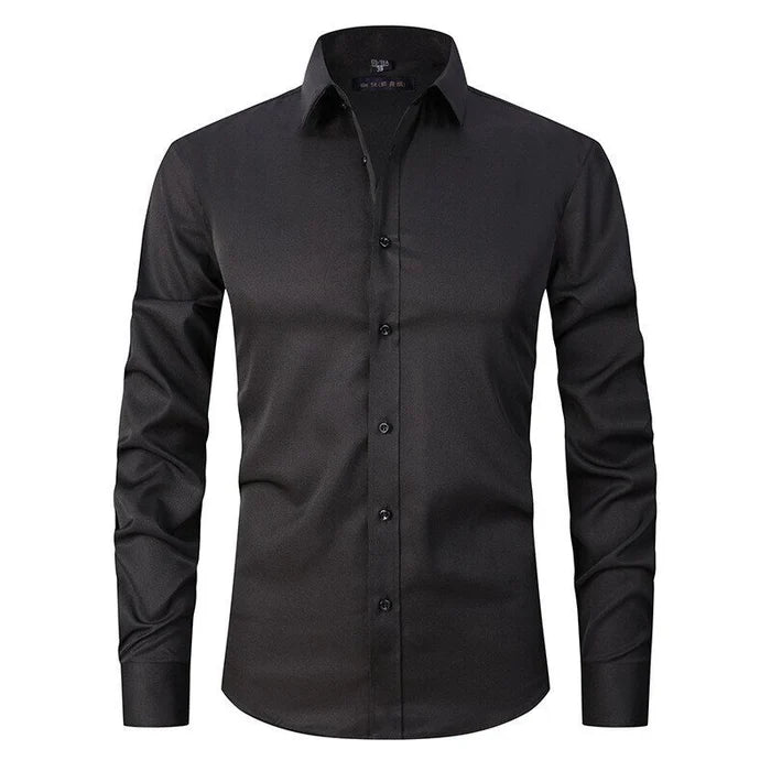 Sebastian wrinkle-free stretch shirt in black, front view