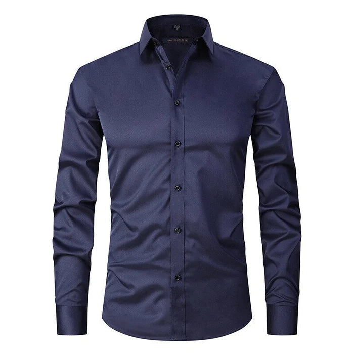Sebastian wrinkle-free stretch shirt in navy, front view