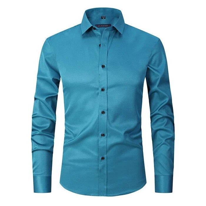 Sebastian wrinkle-free stretch shirt in teal, front view