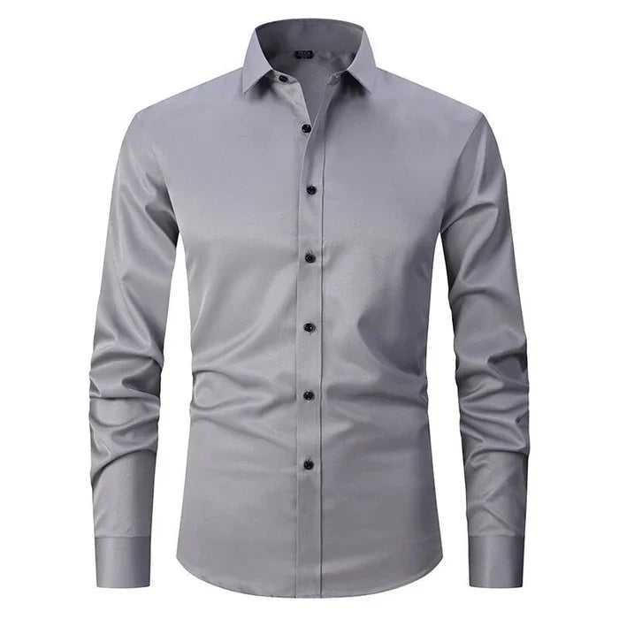 Sebastian wrinkle-free stretch shirt in grey, front view