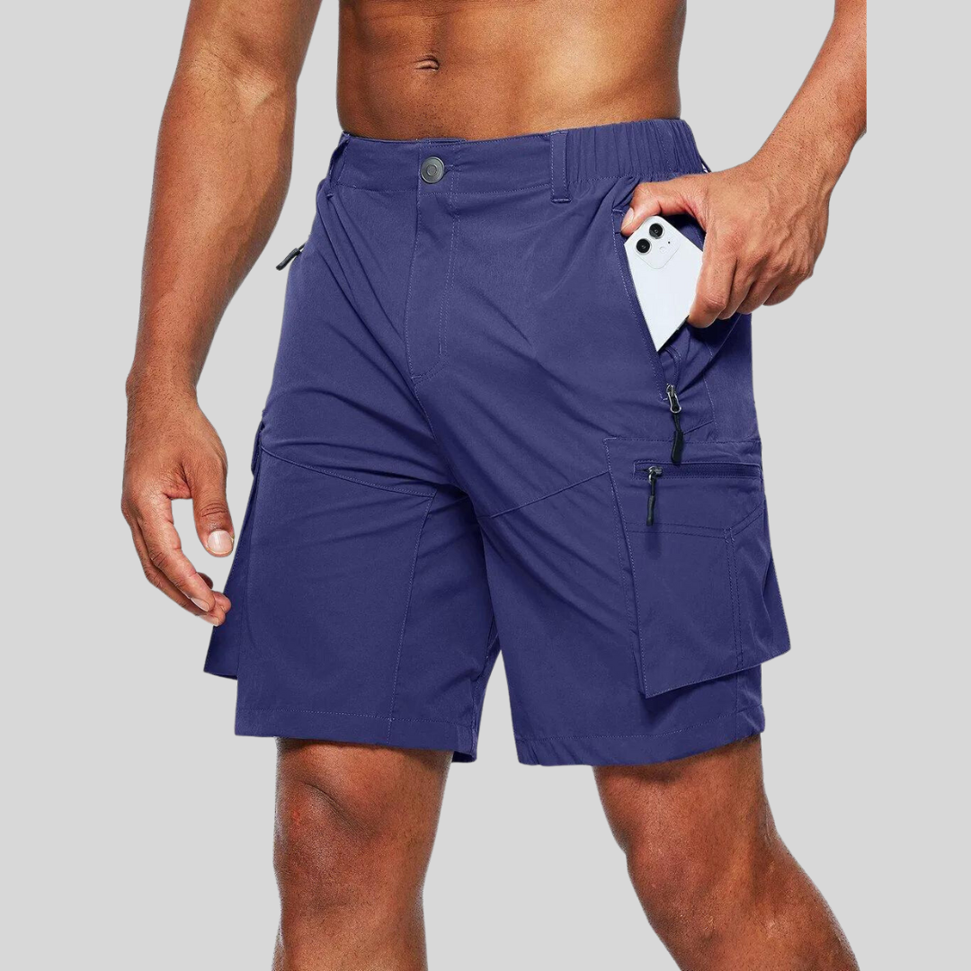 Sven navy cargo shorts with phone in zip pocket