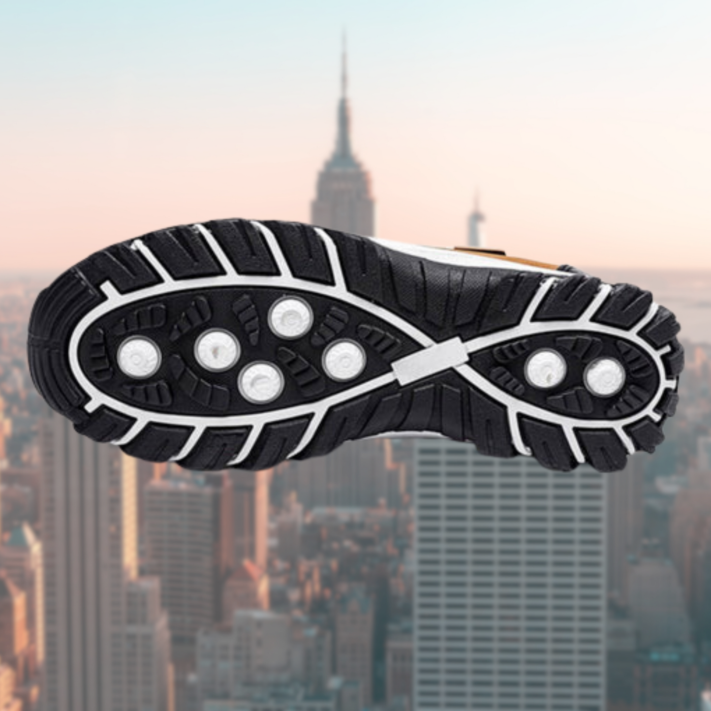 Wesley orthopedic trainer outsole close-up showing shock-absorbing tread pattern
